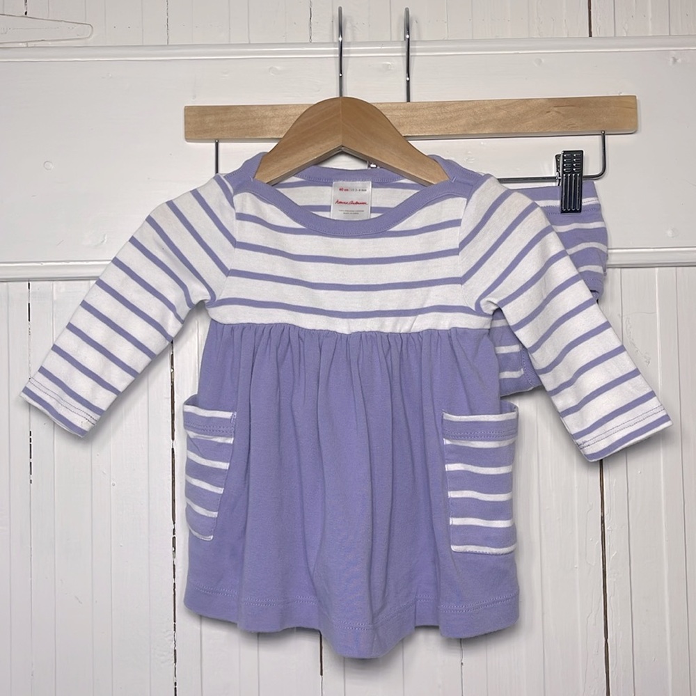 HANNA ANDERSSON VGUC 100% Organic Cotton Strip Long Sleeve Dress Bloomer Set